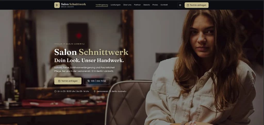 Salon Schnittwerk – Friseur-Website Berlin-Lankwitz Screenshot der Salon-Schnittwerk-Demo-Website von Lück Digital