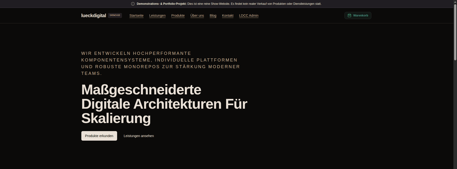 Next.js-Shop mit Admin-Dashboard Screenshot des Next.js-Shop-Showcases von Lück Digital